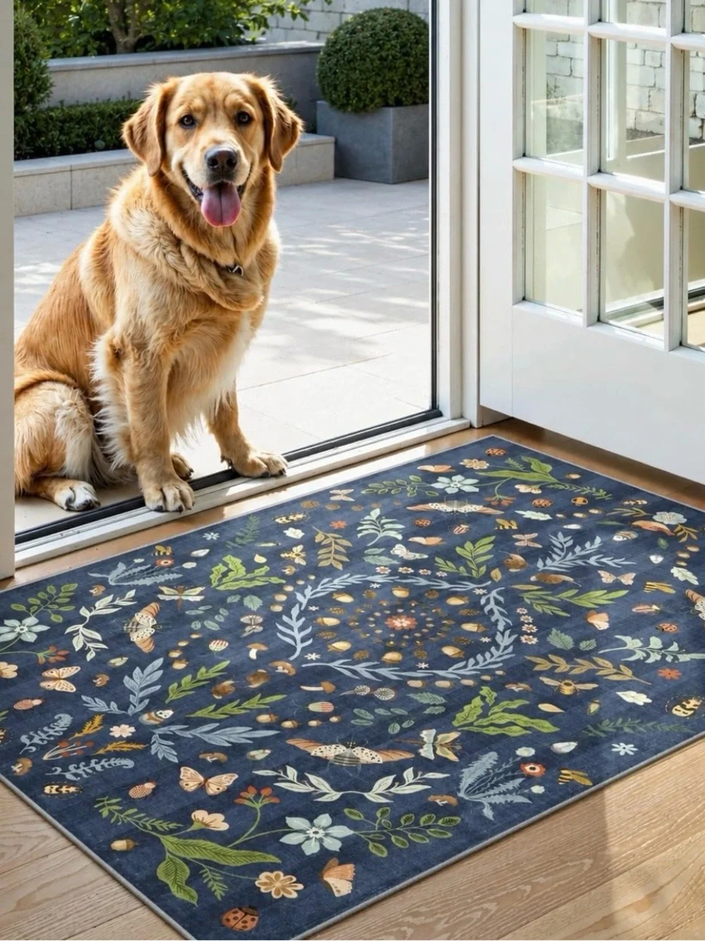 🆕 Navy Boho Insect Botanical Floral & Butterfly Entry Way Area Rug 2’x3’